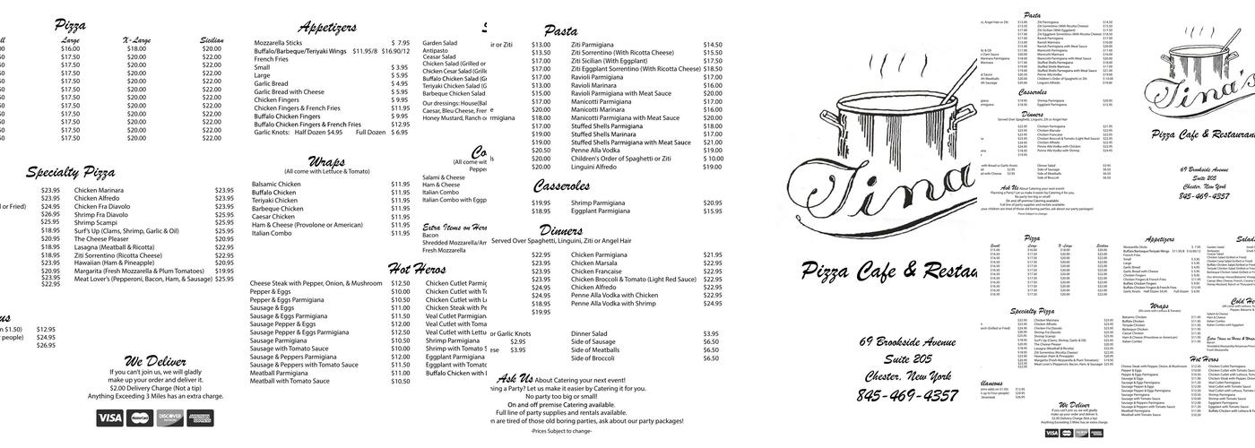 Tina's Pizza Cafe & Restaurant Menu