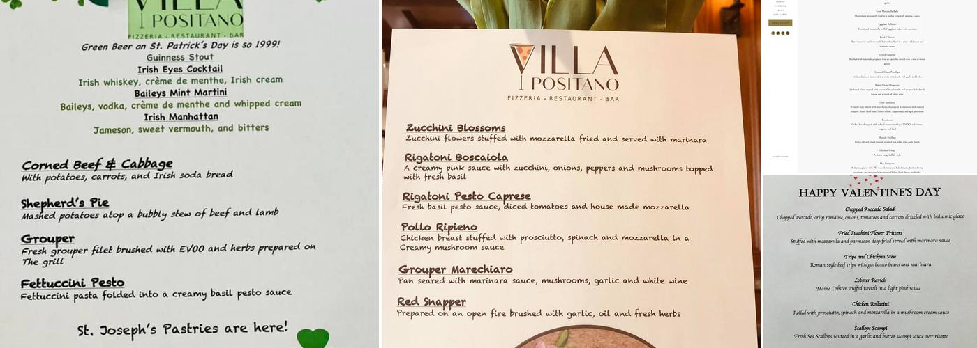 Villa Positano Menu