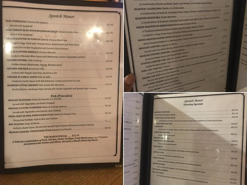 Spanish Manor Menu