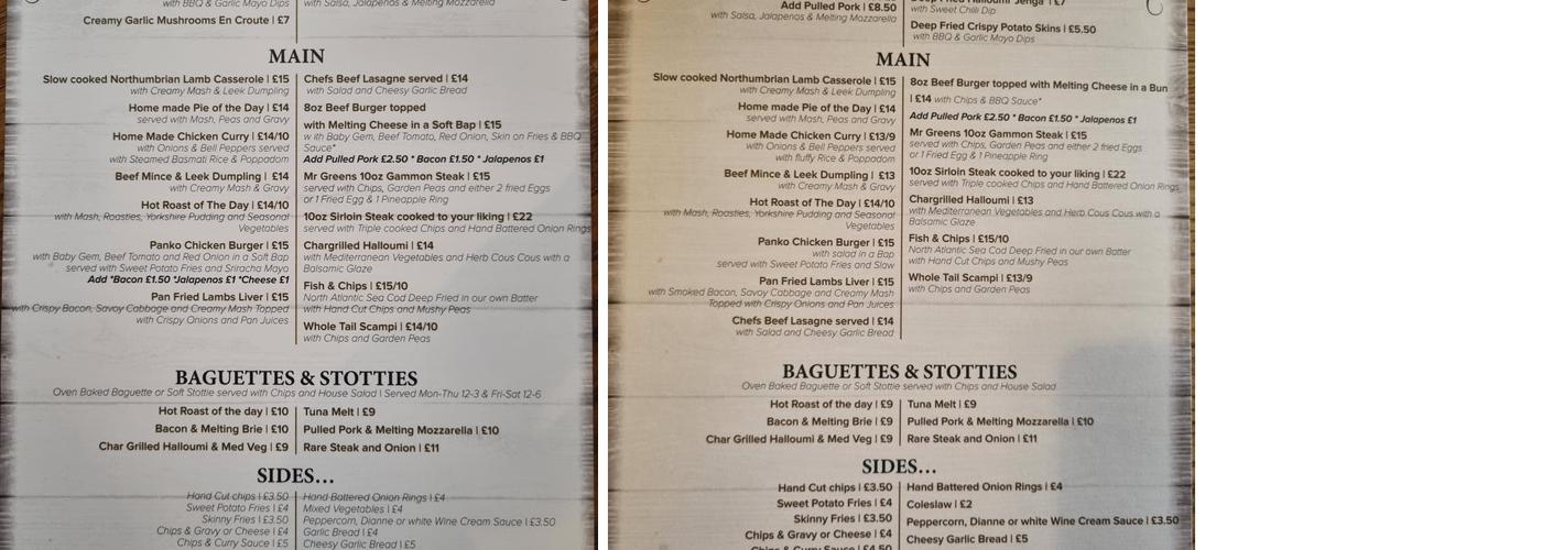 Shoulder Of Mutton Menu