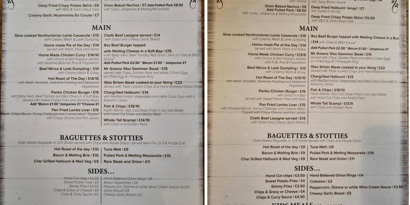 Shoulder Of Mutton Menu