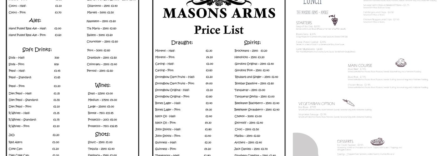 The Masons Arms Menu