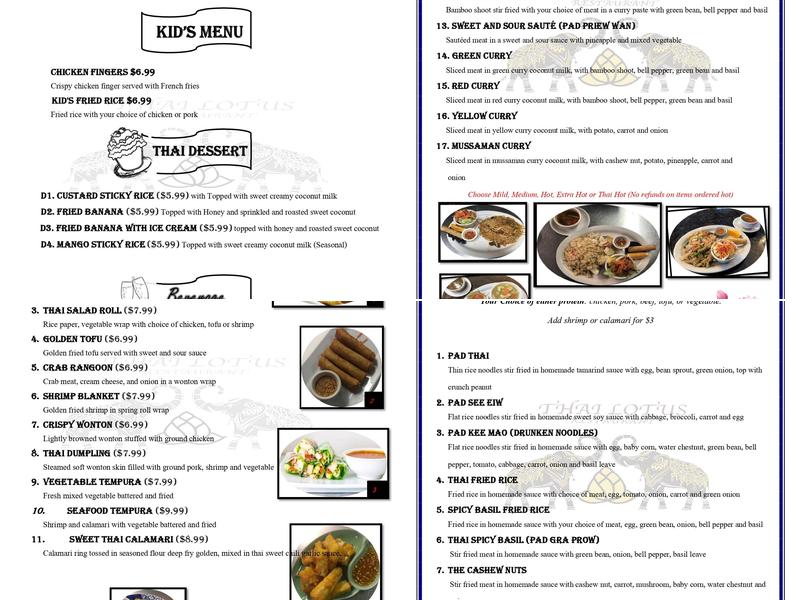 Thai Lotus Restaurant Menu