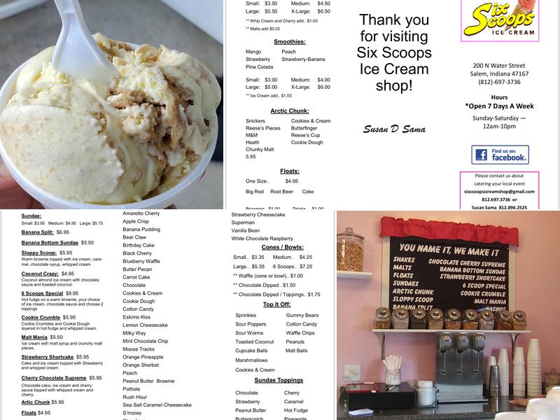 Six Scoops Ice Cream Menu