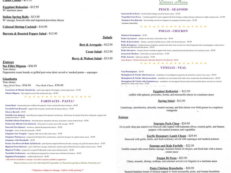 Sal De Forte's Menu