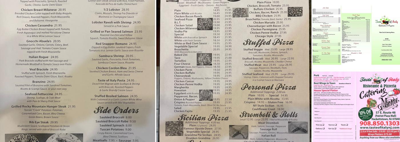 Taste of Italy Ristorante & Pizzeria Menu
