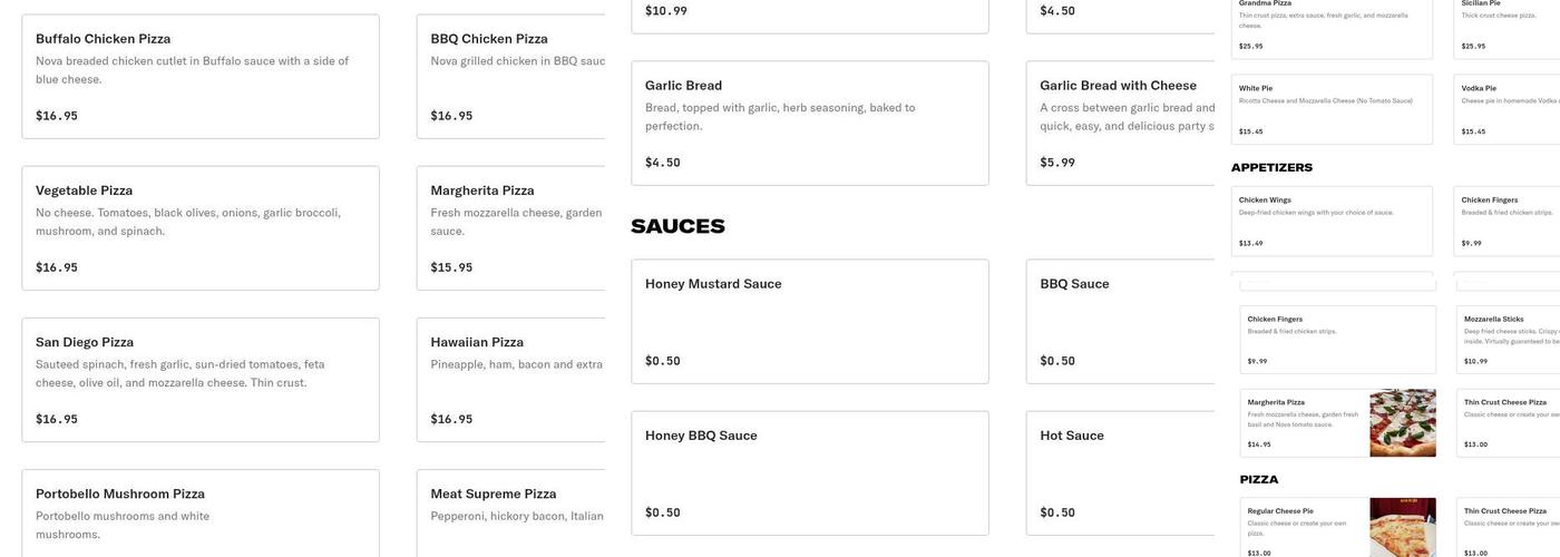 Nova Pizza Menu