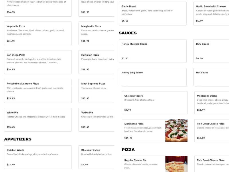 Nova Pizza Menu