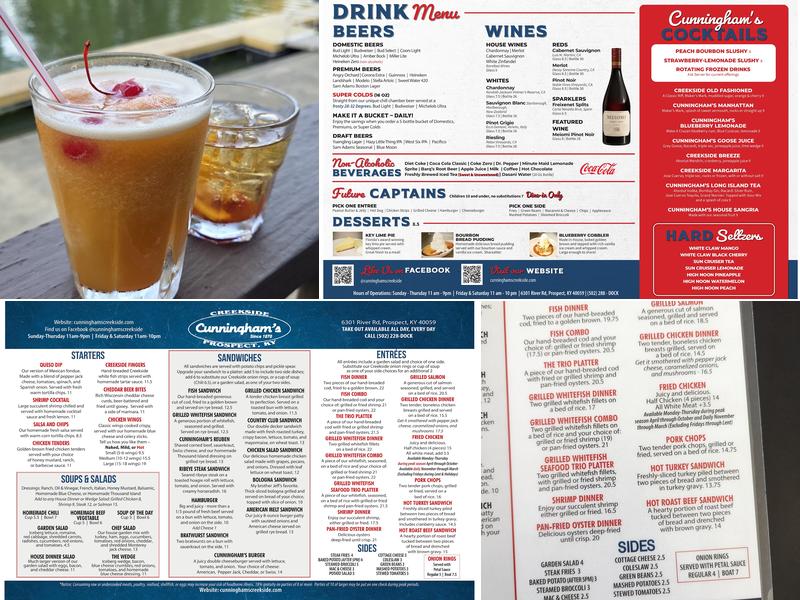 Cunningham's Creekside Menu
