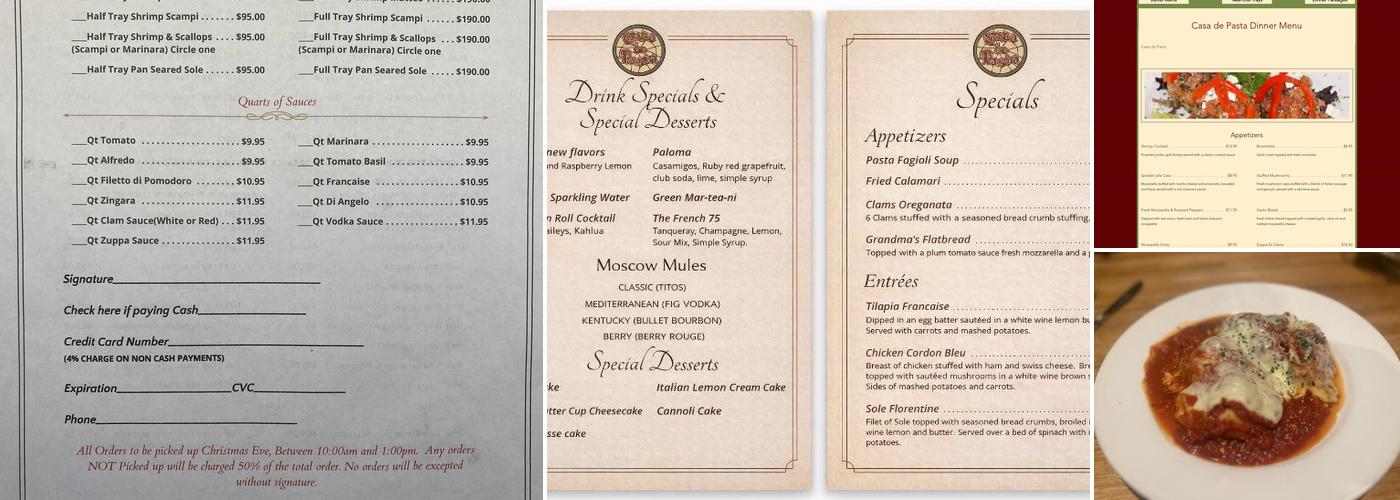 Casa de Pasta Menu