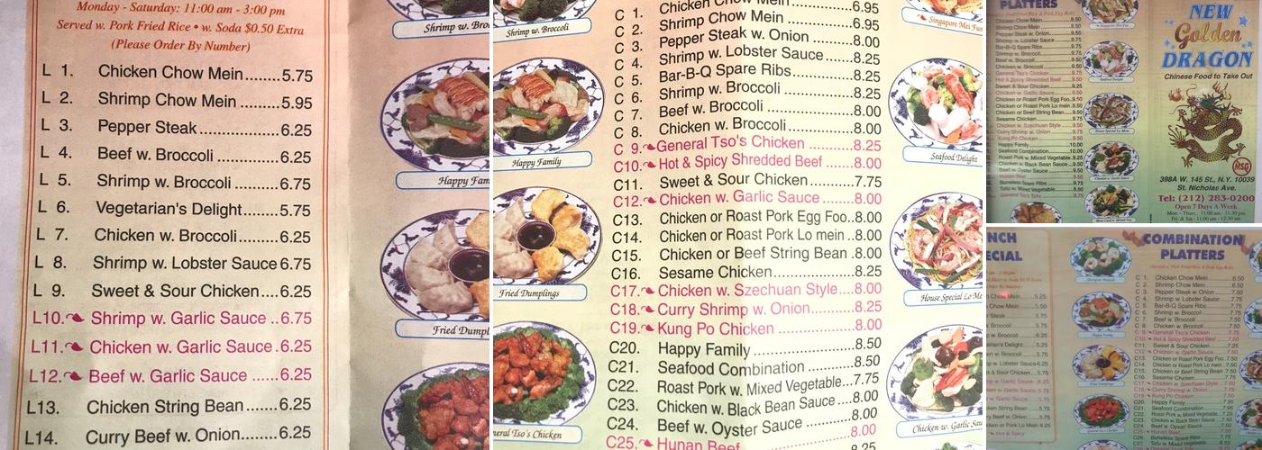 New Golden Dragon Menu