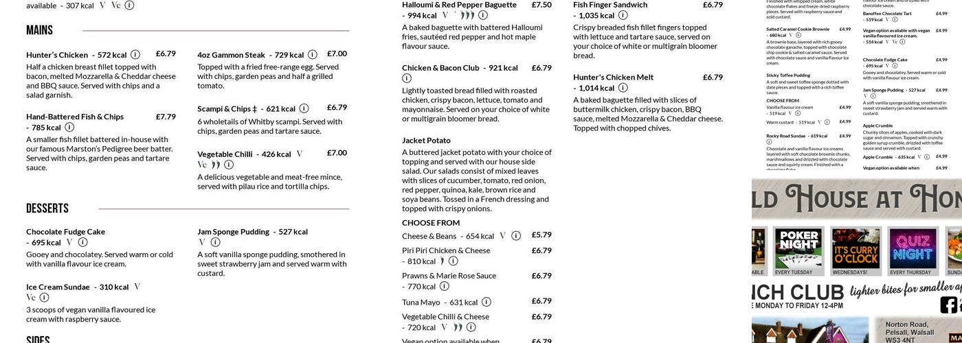 Old House at Home Menu