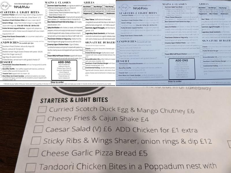 The Plough Inn Menu