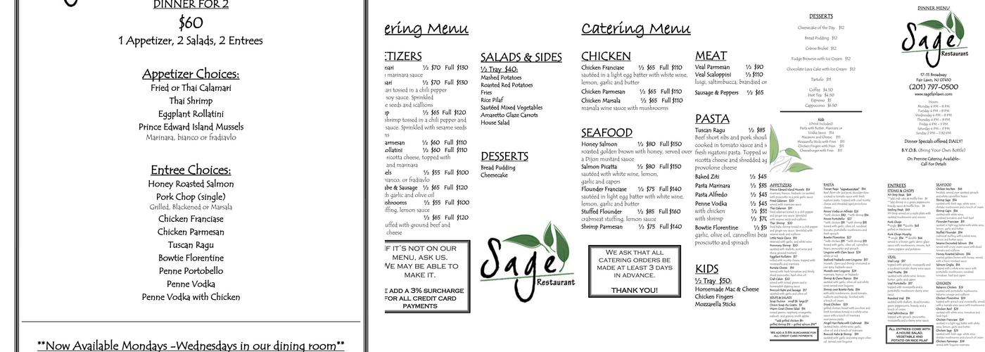 Sage Restaurant Menu