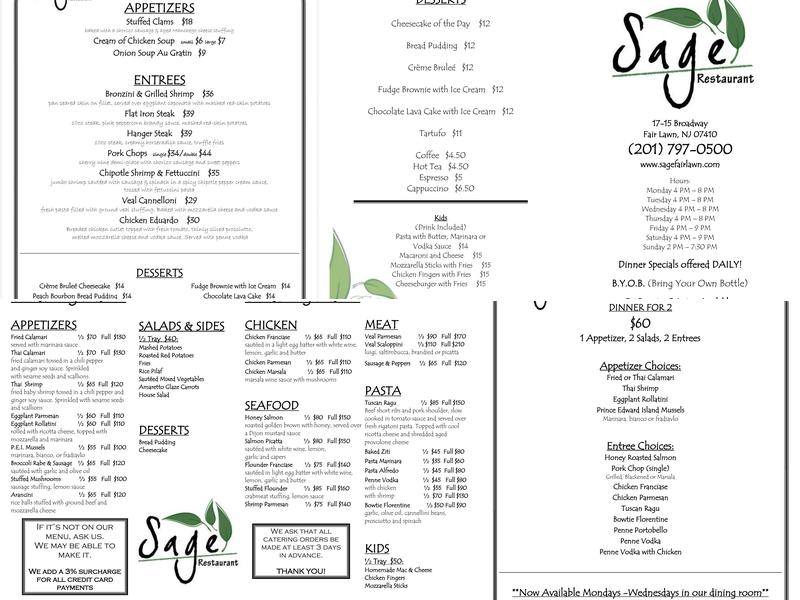 Sage Restaurant Menu