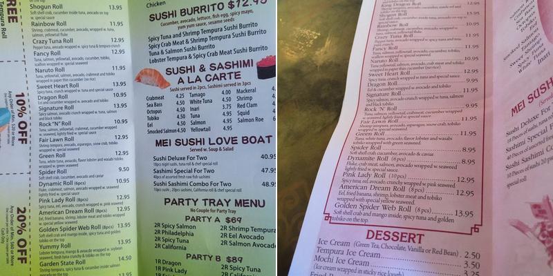 Mei Sushi Japanese Restaurant Menu
