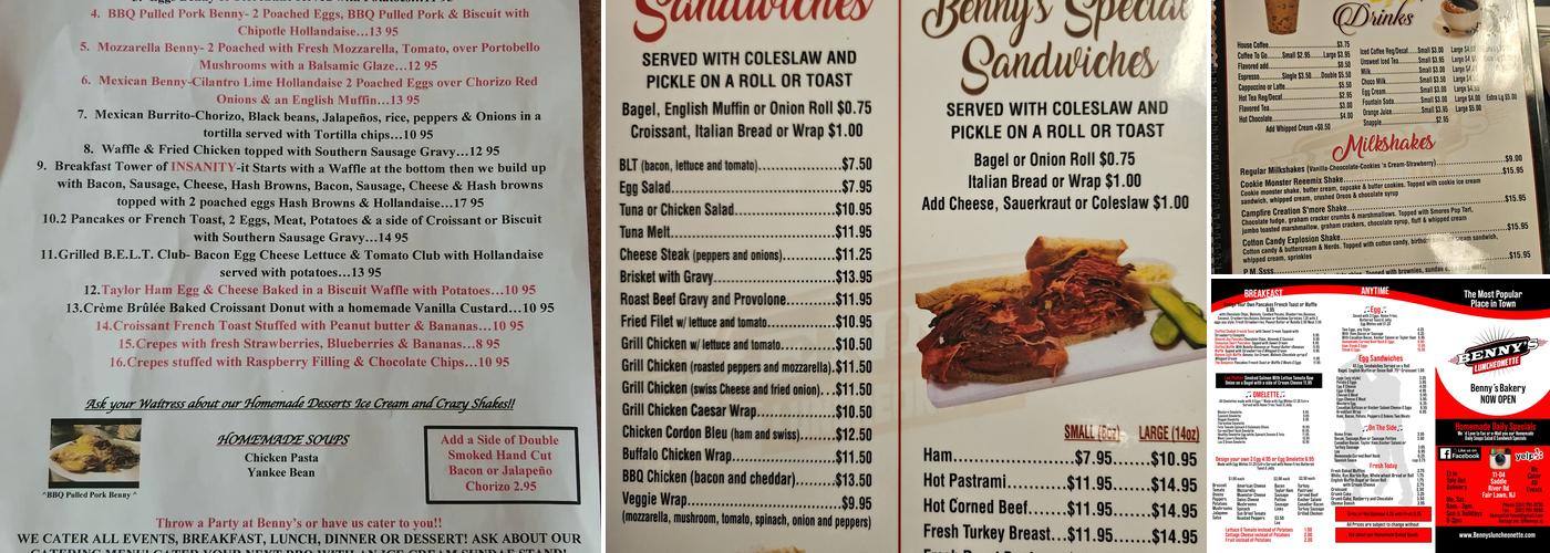 Benny's Luncheonette Menu