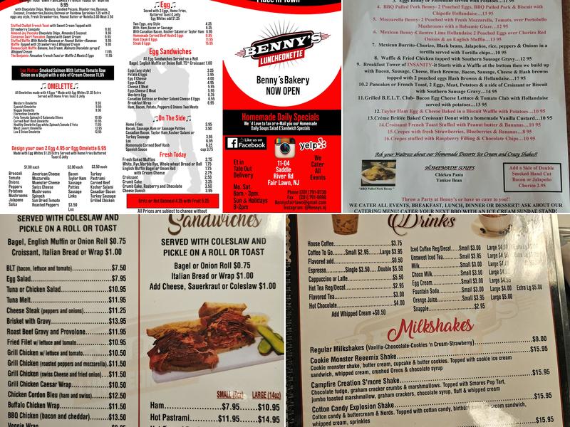 Benny's Luncheonette Menu