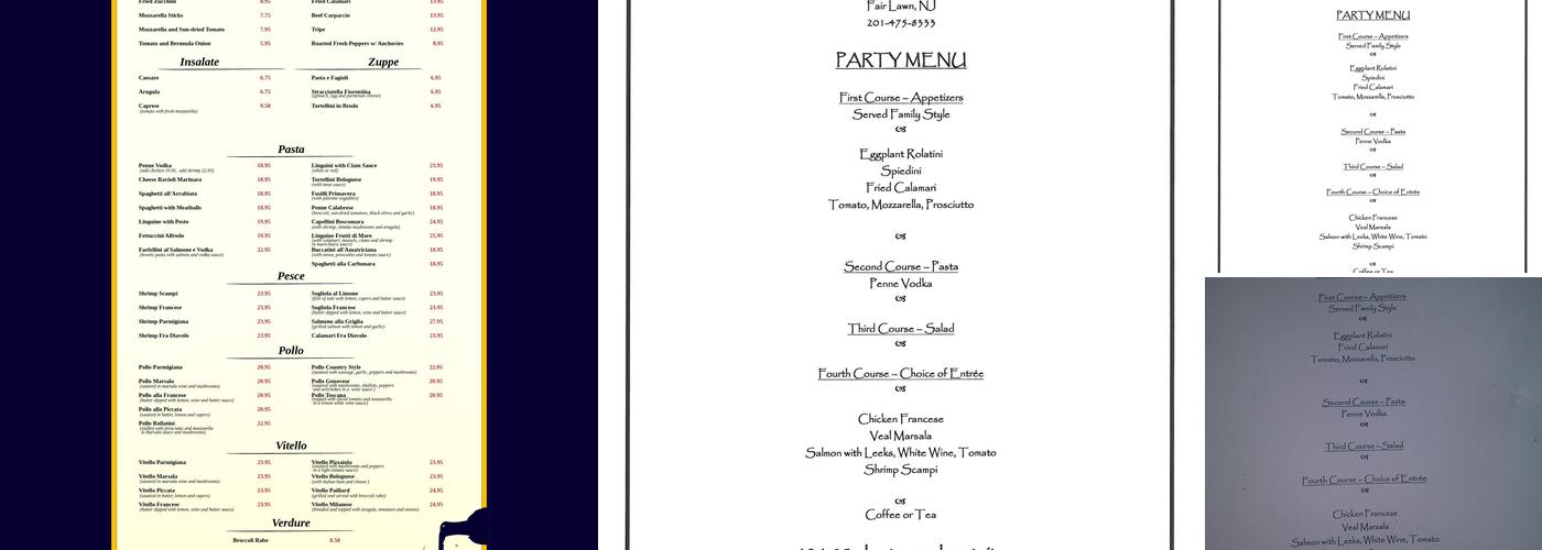 Mezza Notte Menu