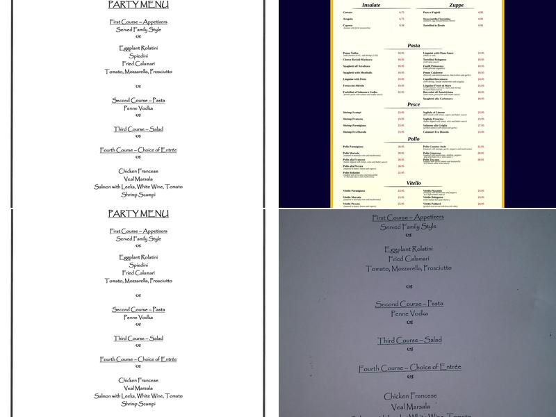 Mezza Notte Menu