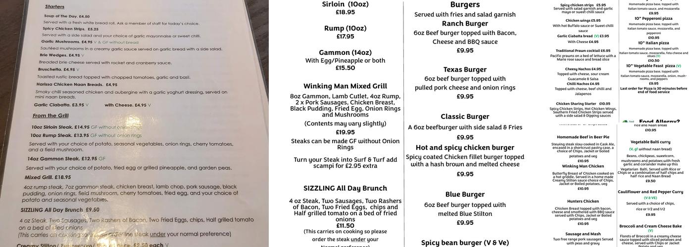 The Winking Man Menu