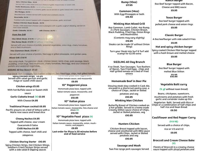 The Winking Man Menu