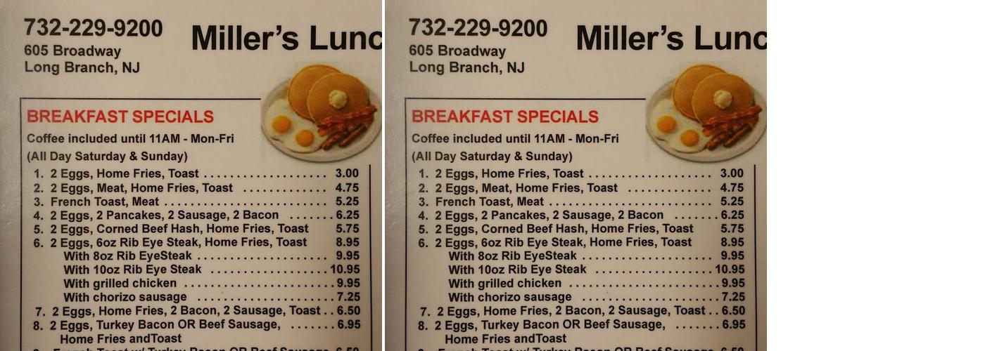 Miller's Luncheonette Menu