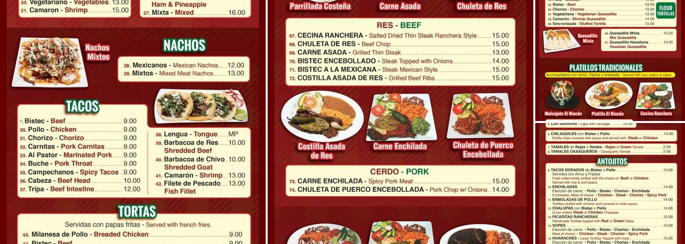 El Rincon de la Costa Menu