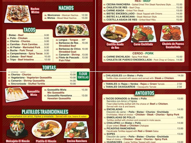 El Rincon de la Costa Menu