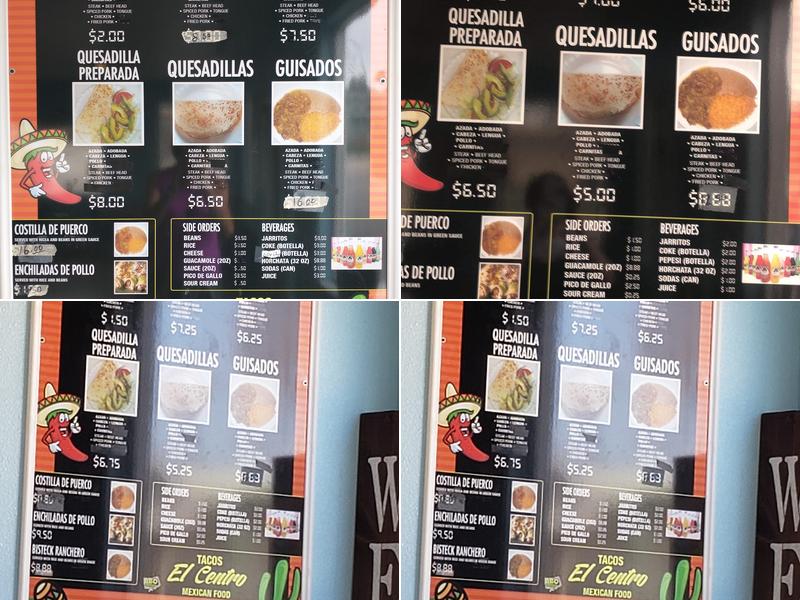 Tacos El Centro Menu