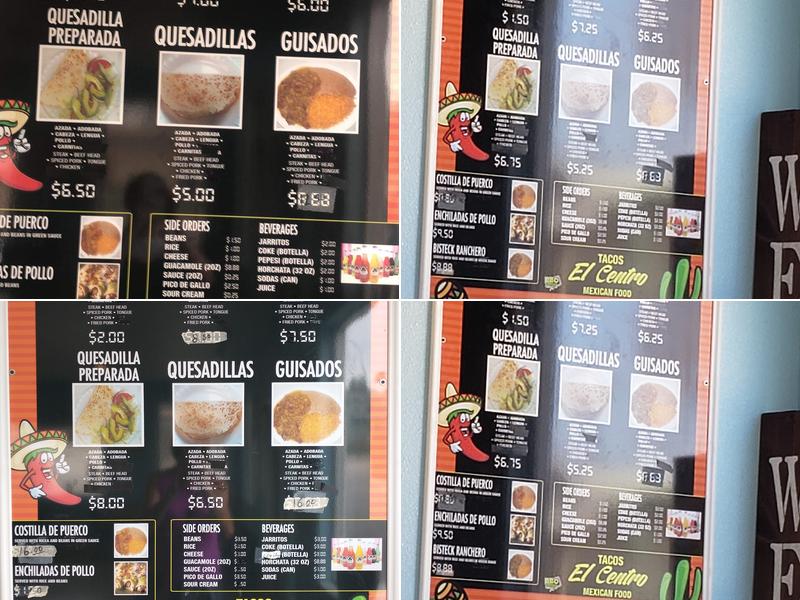 Tacos El Centro Menu