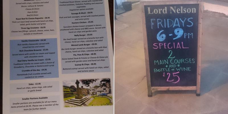 The Lord Nelson Inn - Luddenden Village Menu
