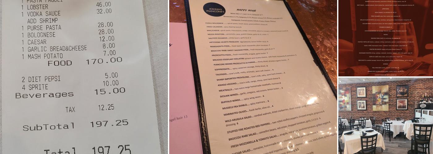 Johnny Piancone's Menu