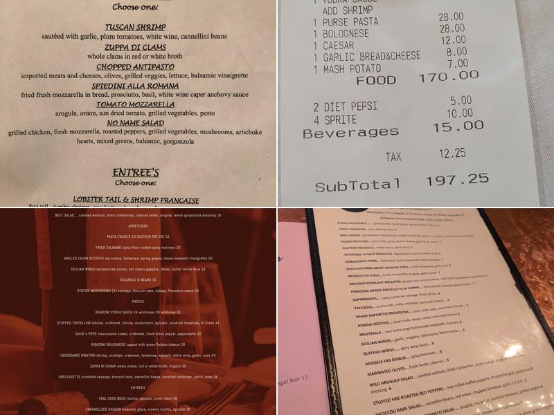 Johnny Piancone's Menu