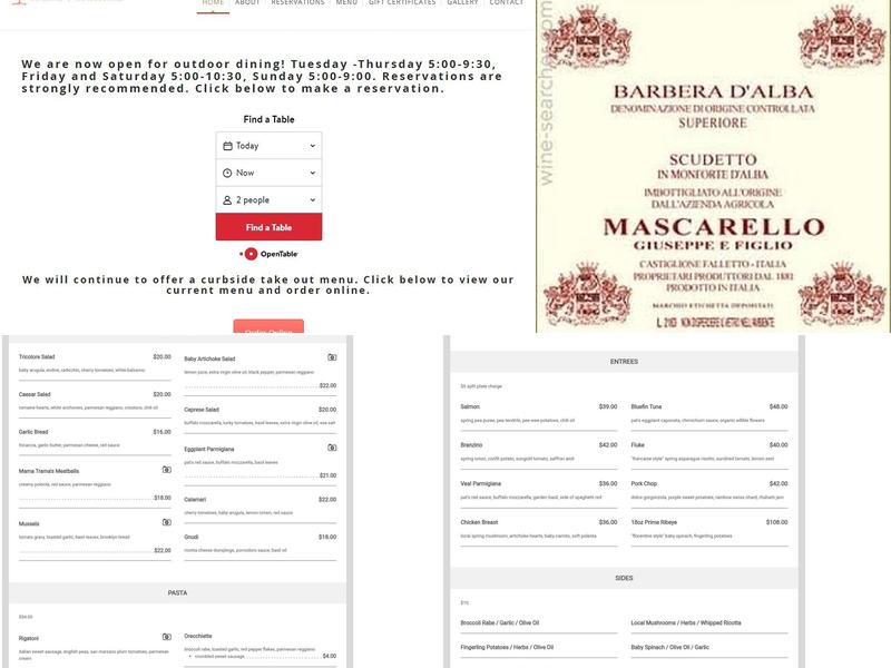 Trama's Trattoria Menu