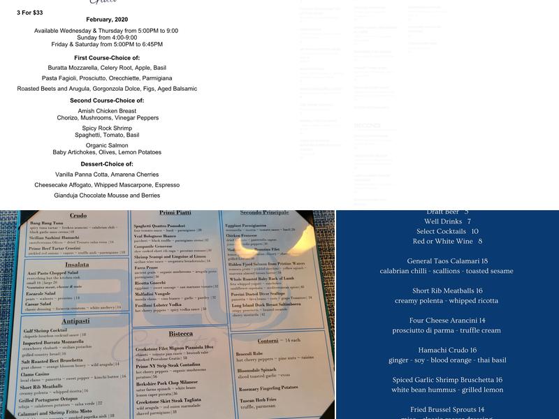 Blu Grotto Restaurant Menu