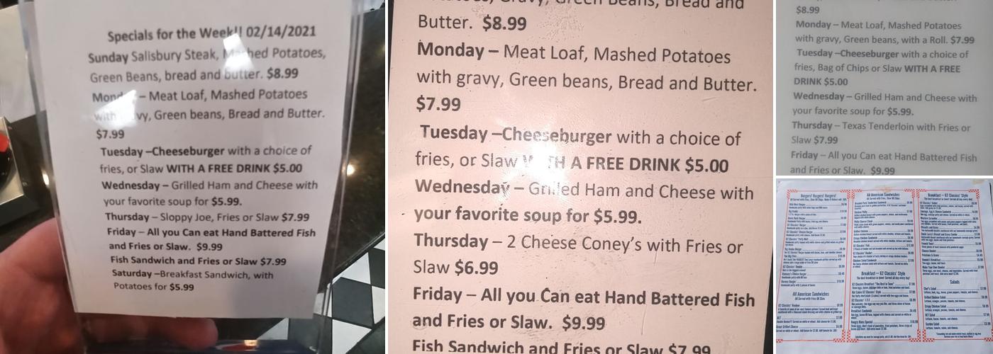 62 Classics' Diner LLC Menu