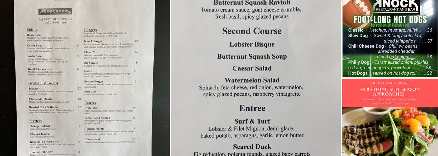 Knock Restaurant and Bar Menu