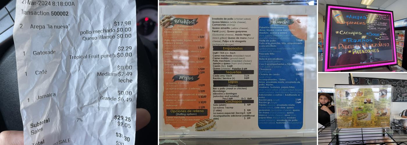 Arepera La Nueva Menu