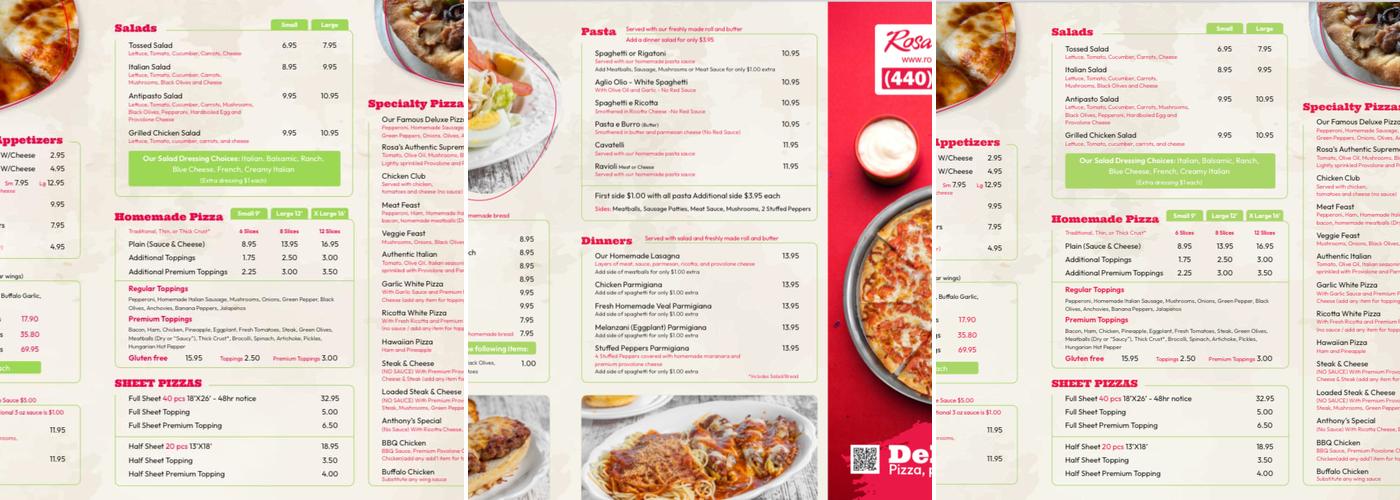 Rosa's Pizza Menu