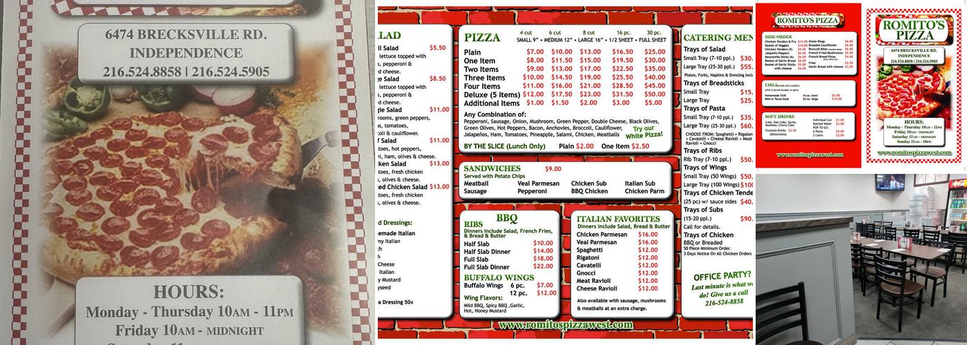 Romito's Pizza West Menu
