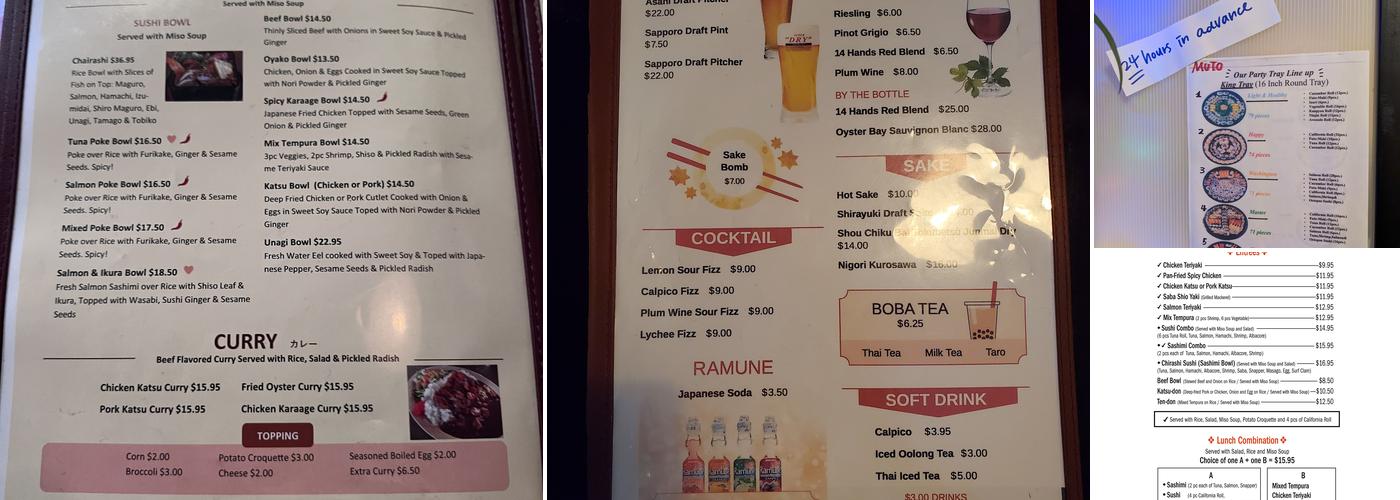 Muto Sushi Machine Services Menu