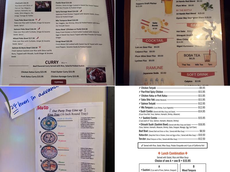 Muto Sushi Machine Services Menu