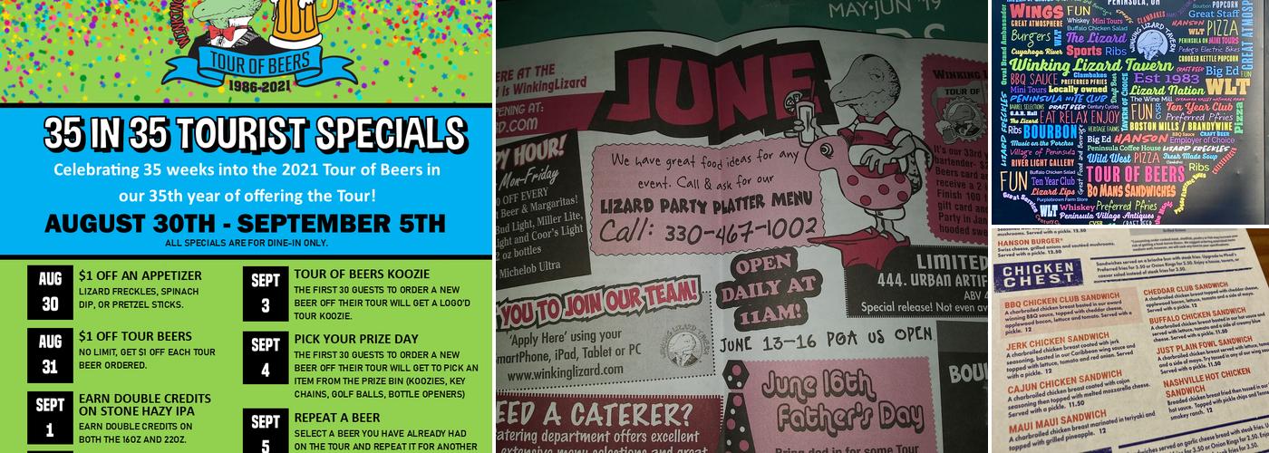 Winking Lizard Peninsula Menu