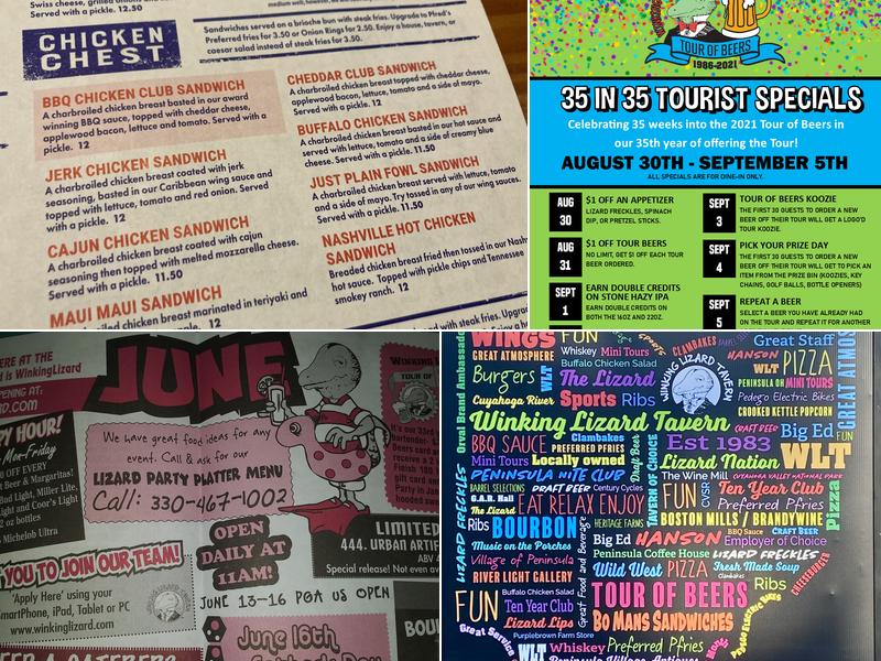 Winking Lizard Peninsula Menu