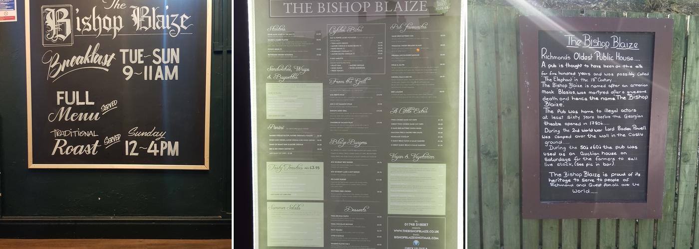 The Bishop Blaize Menu