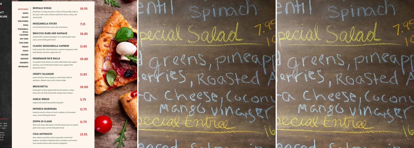 TD Pizza Menu