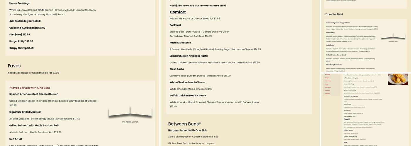 Hudson's Restaurant Menu