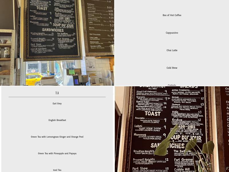 Swallow Cafe Menu