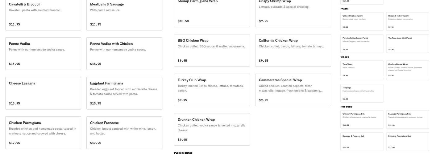 Cammaratas pizza Menu